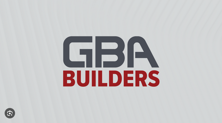 GB&A Builders logo with gray and red text on a light, textured background.