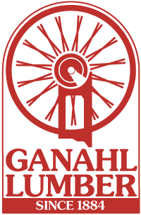 Ganharlumber logo featuring a stylized circular tree design with a smiling face in the center, and the text 'GANAH LUMBER SINCE 1884' beneath it.
