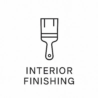 A logo featuring a paintbrush icon above the text 'Interior Finishing' in black font.