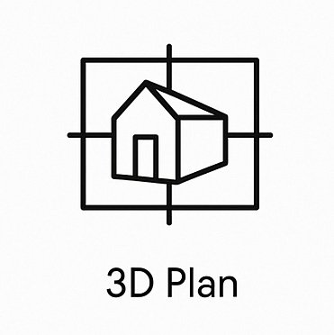 Line drawing of a house within a square target, labeled '3D Plan' underneath.