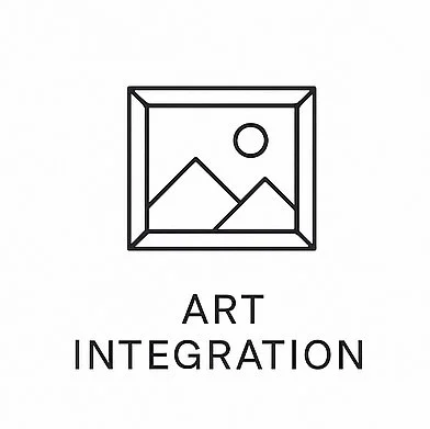 Logo featuring a simple landscape with mountains and a sun, with the words 'ART INTEGRATION' underneath.