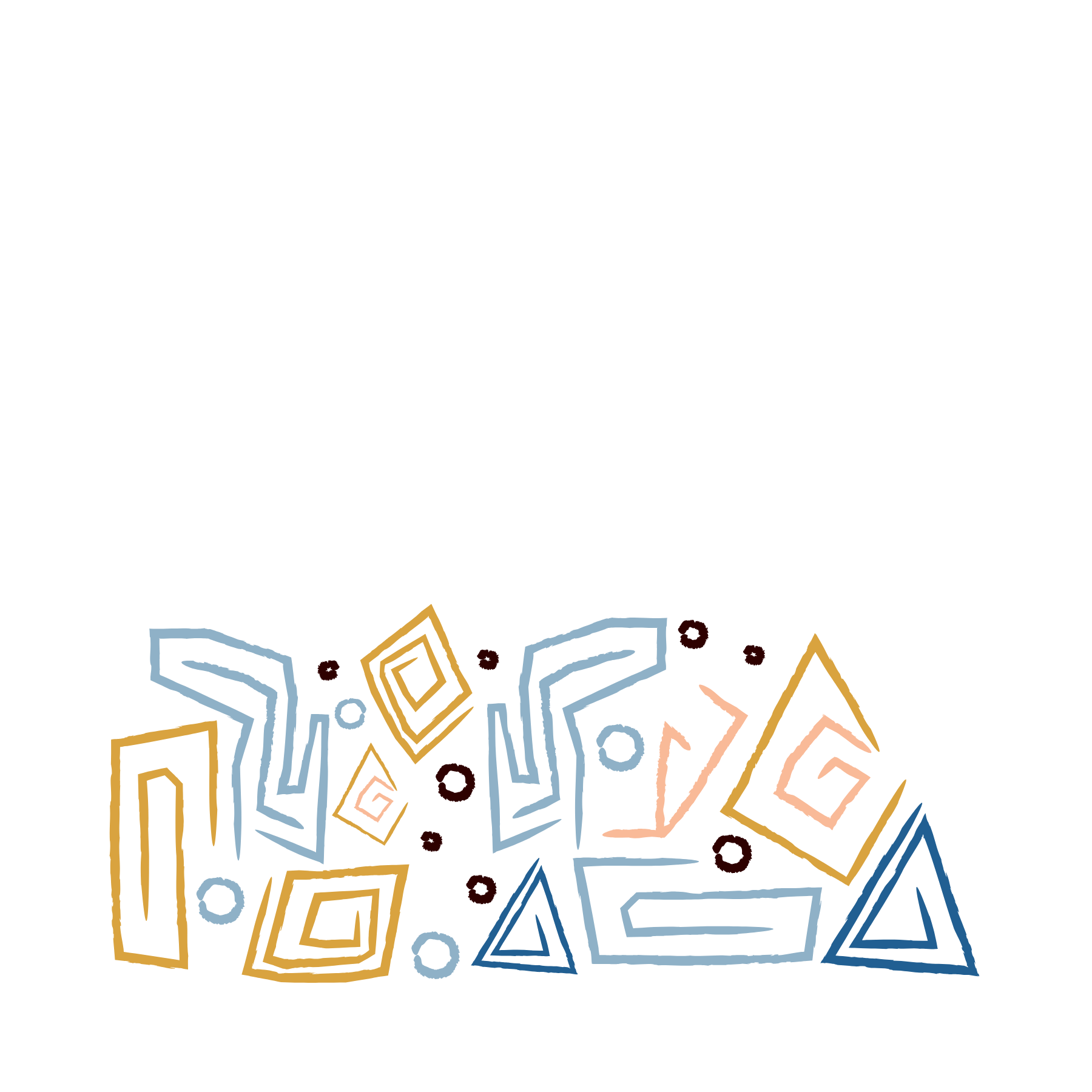 Colorful geometric pattern with various shapes like squares, diamonds, and triangles in pastel shades of blue, pink, and yellow on a black background.