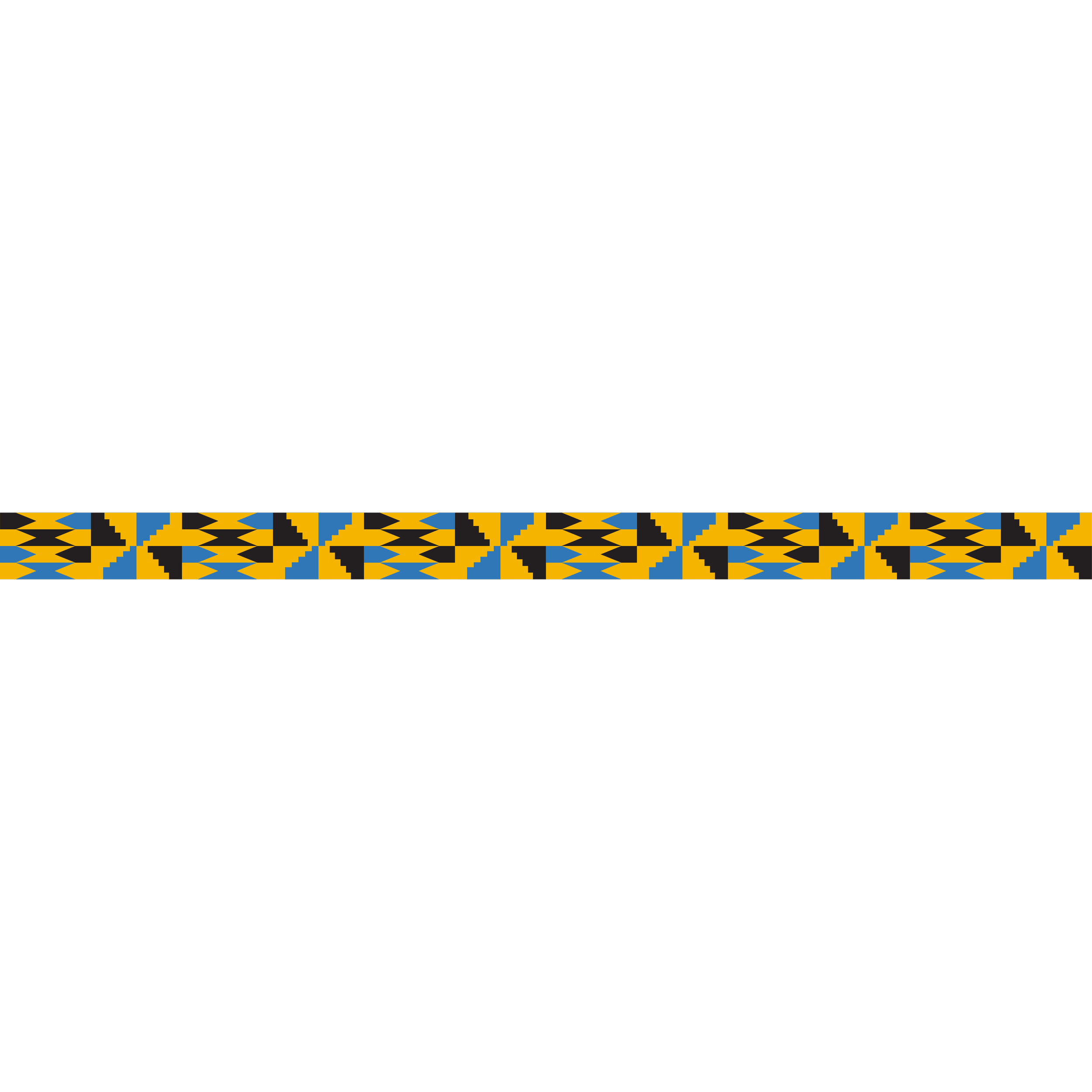 Pattern of yellow, black, and blue geometric shapes on a black background.