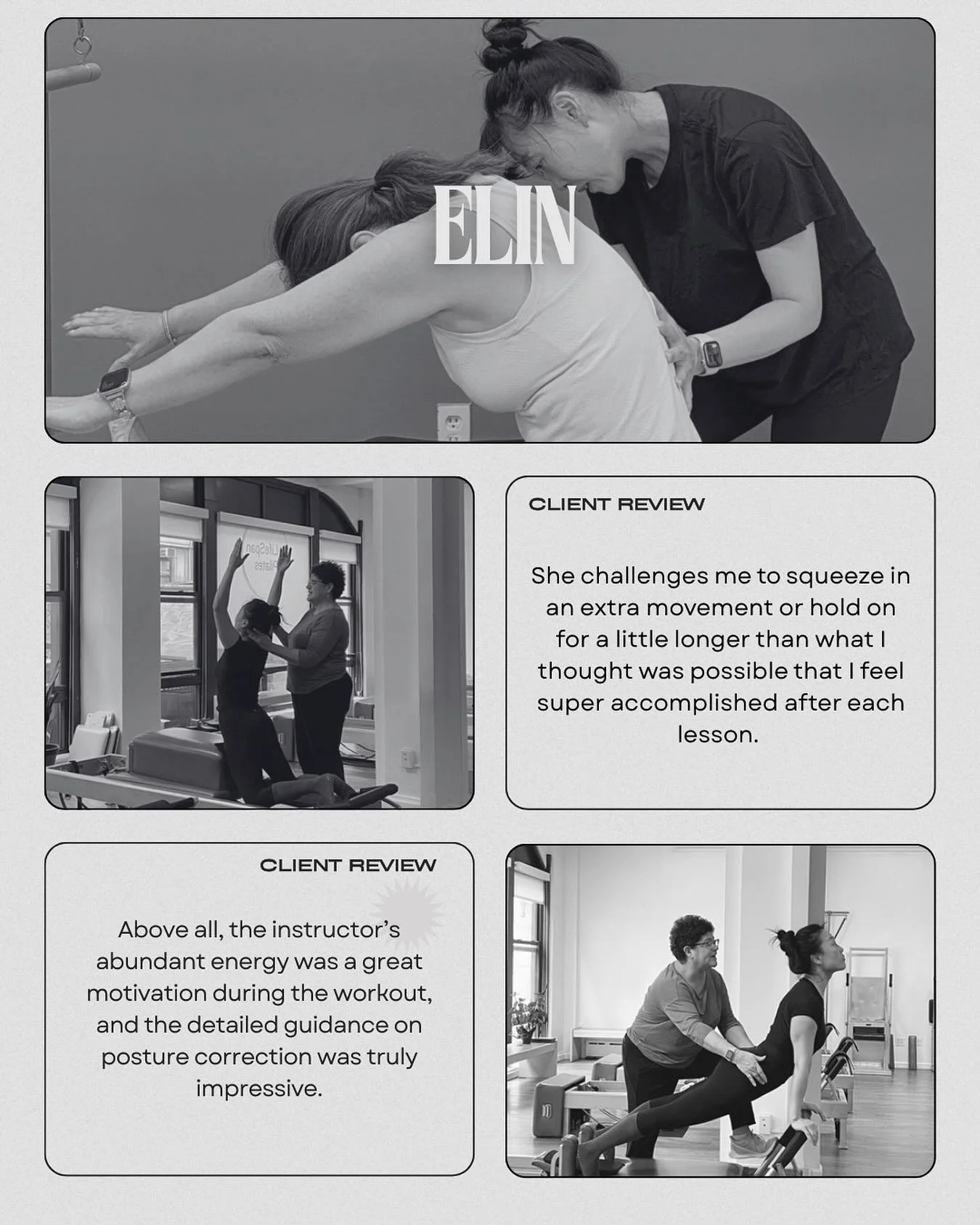 📎Elin
: Instructor, Pilates Amuse

Elin, the Lead Instructor at Pilates Amuse,
is a certified Romana&rsquo;s Pilates Instructor known for her precise and insightful teaching style.

With a deep understanding of each client&rsquo;s body and movement 