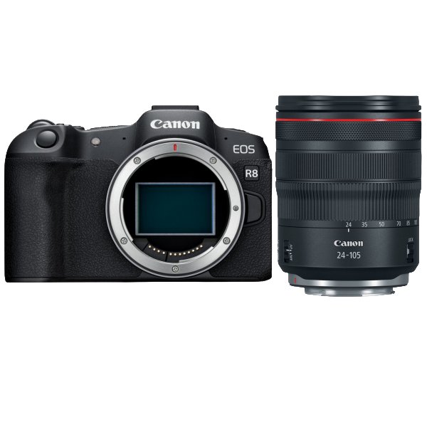 Canon EOS R8 camera with interchangeable lens attached