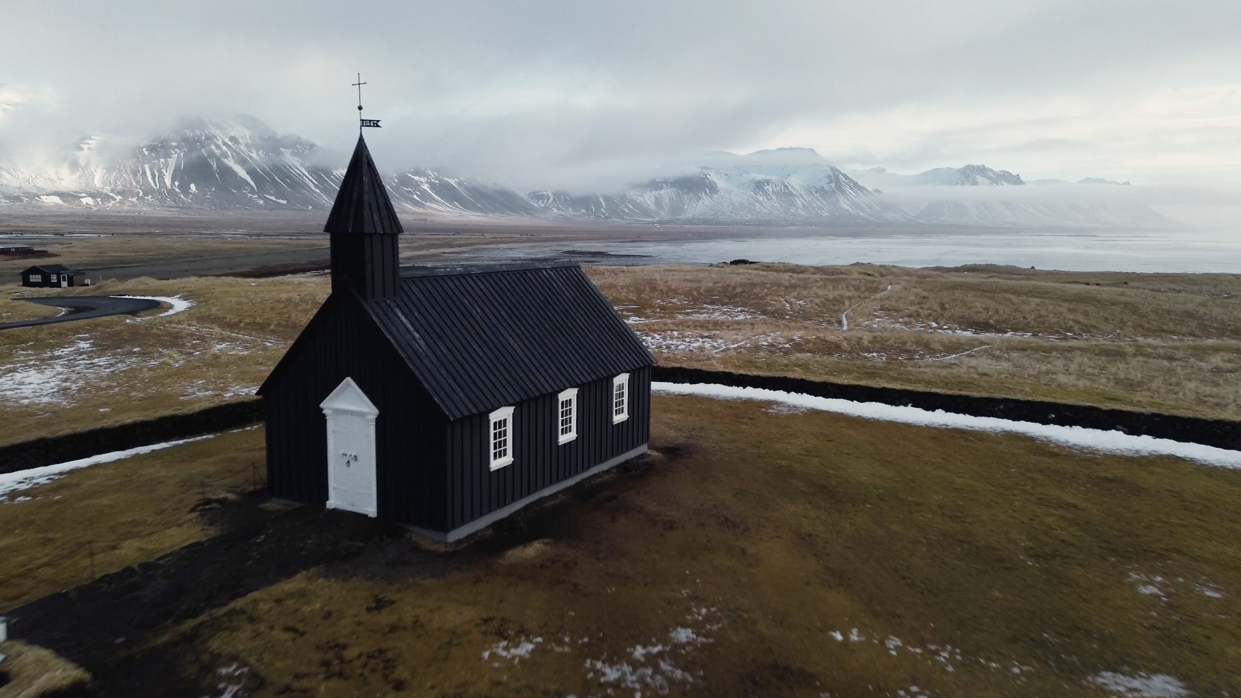Iceland Búðakirkja (Balck Church) Stock Footage