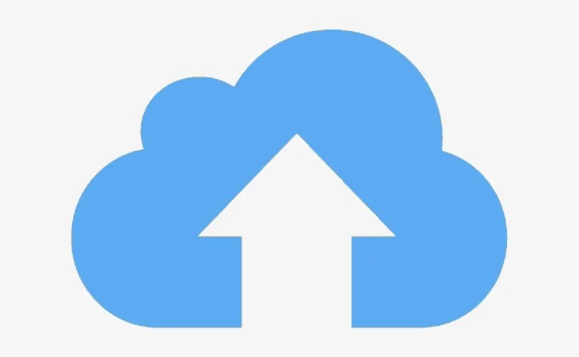 Blue cloud icon with an upward-pointing arrow in the center, representing cloud upload or data uploading