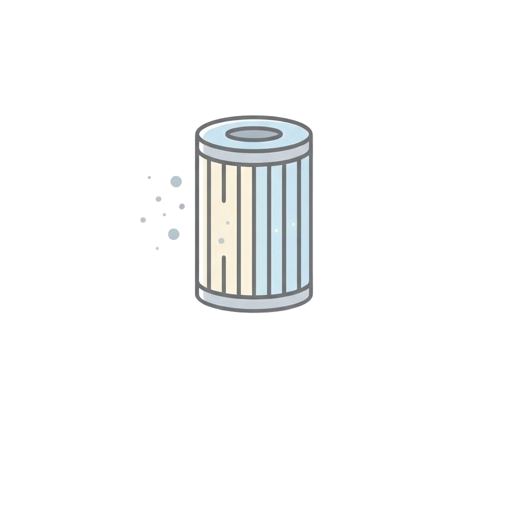 Illustration of an air purifier filter with particles passing through.