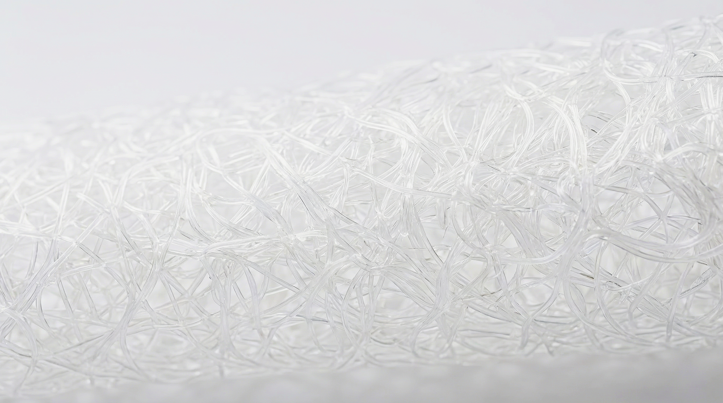 Close-up of clear plastic hairbands arranged on a white surface.