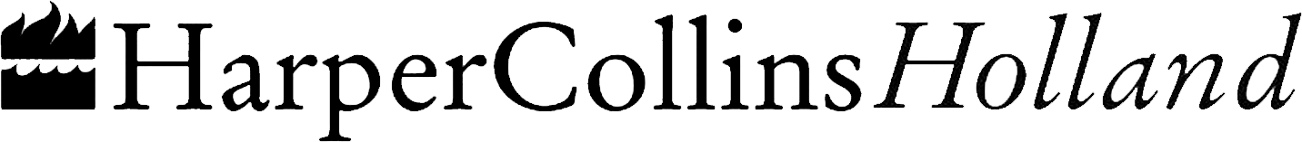 Close-up of the HarperCollins Holland logo on a black background.