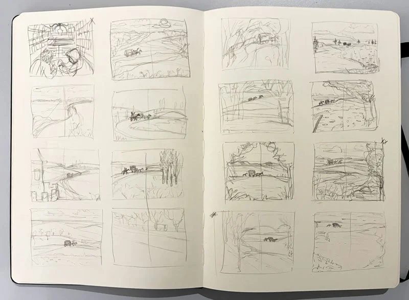 thumbnails en schetsproces voor Oerbloed