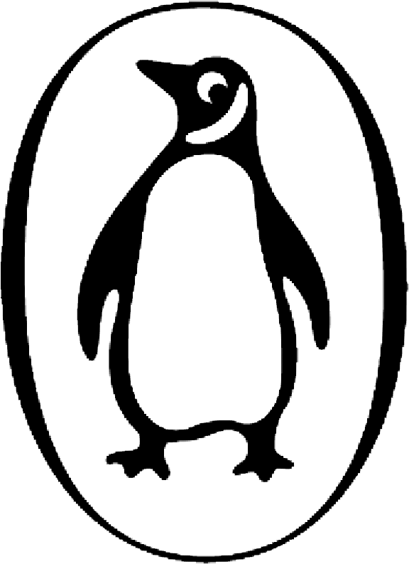 Outline of a stylized penguin within an oval border.