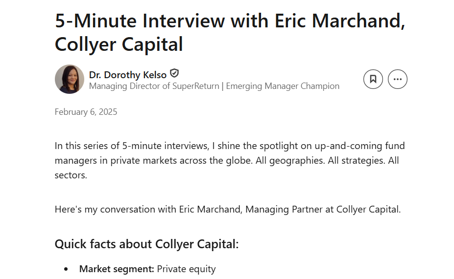 5-Minute Interview with Eric Marchand, by Dorothy Kelso from SuperReturn