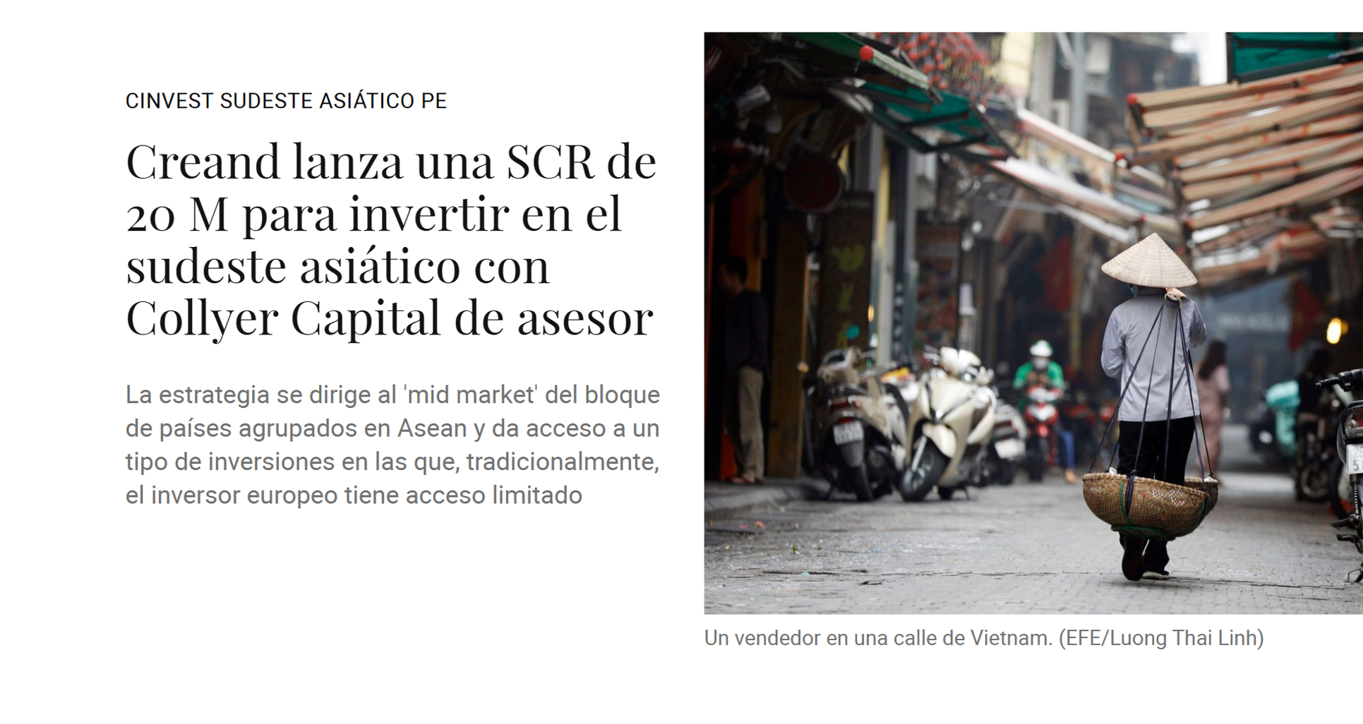 EL Confidencial: Creand x Collyer Capital Launch a Southeast Asia Private Equity Vehicle