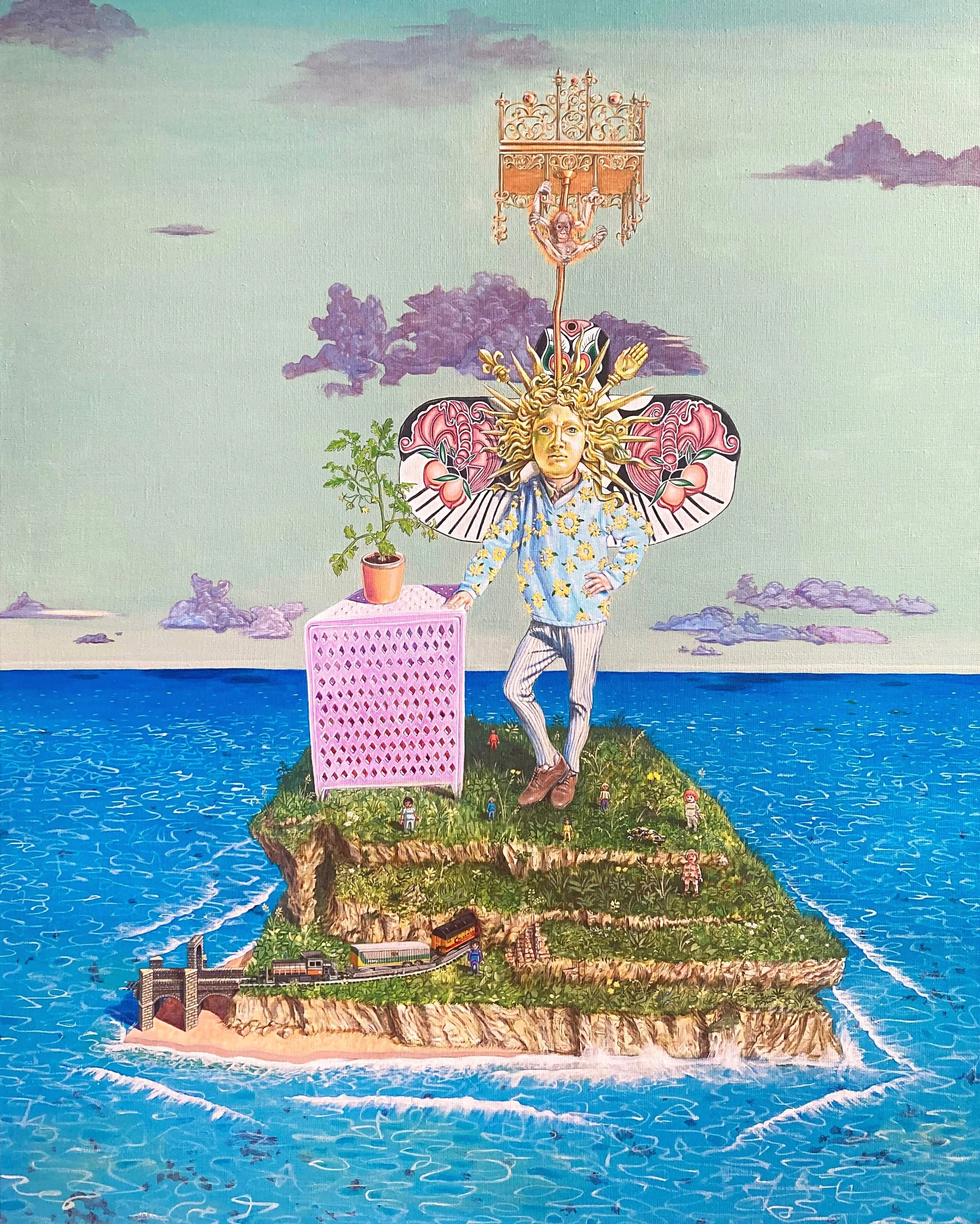 Phi et la salamandre - solaris part, 2026, acrylique sur toile, 73x92 cm.