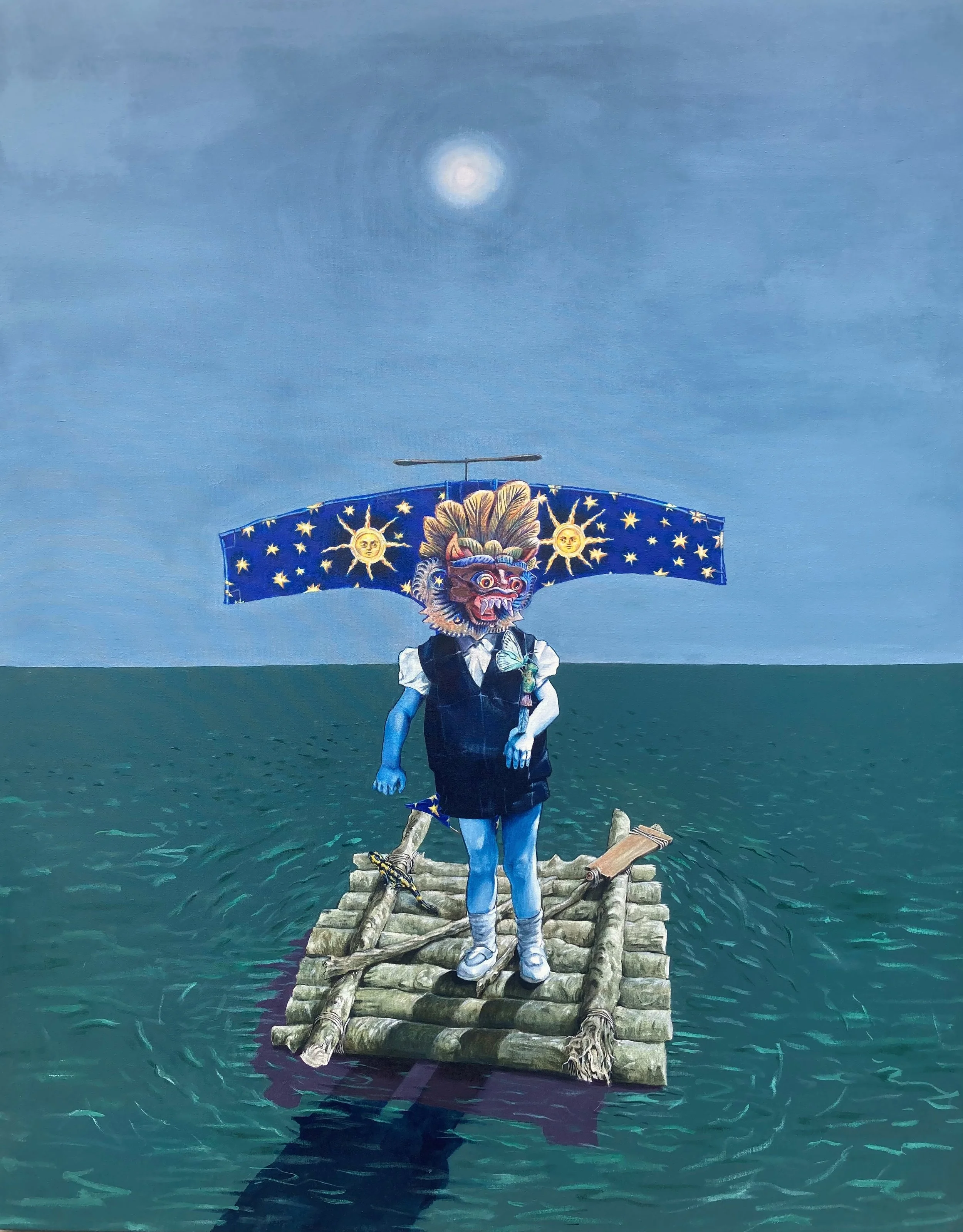 Phi et la salamandre- lunae part, 2025, acrylique sur toile, 73x92 cm