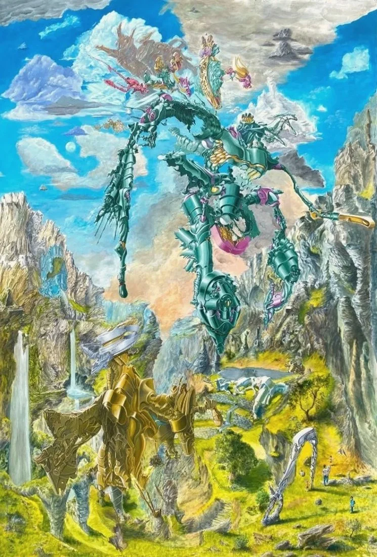 Départ d'Hémisphère et Minotaure, 2024, acrylique sur carton, monté sur châssis en bois, 81x120x5 cm.