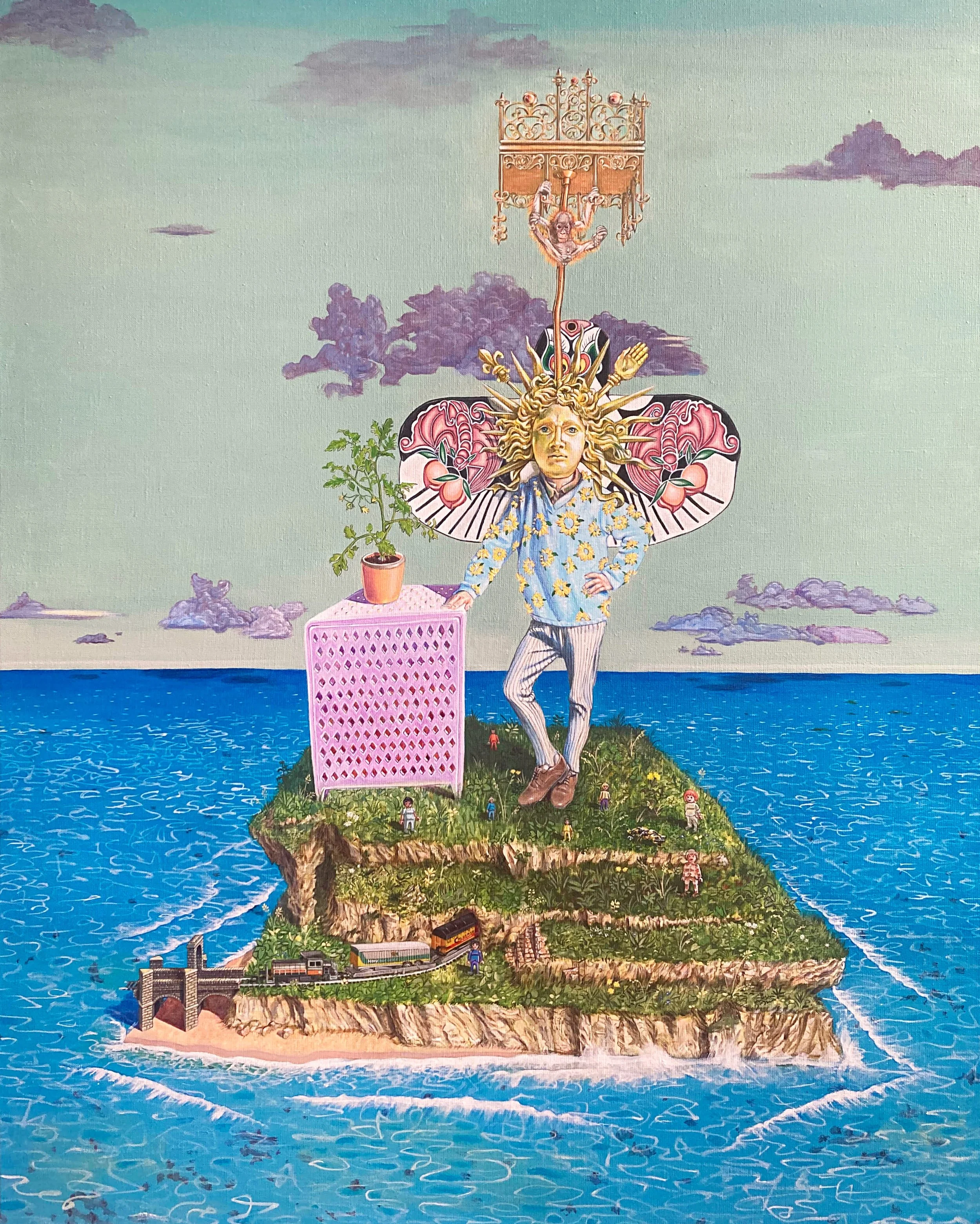 Phi et la salamandre - solaris part, 2026, acrylique sur toile, 73x92 cm.