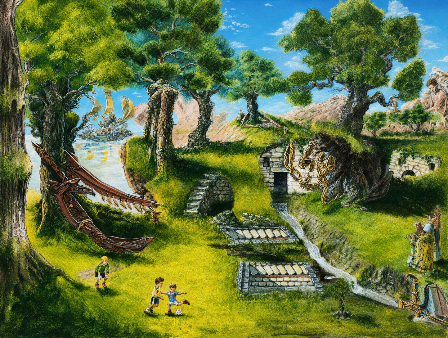 Déplacement d'un chêne centenaire, 2023, acrylique sur papier cartonné, 24x32 cm.