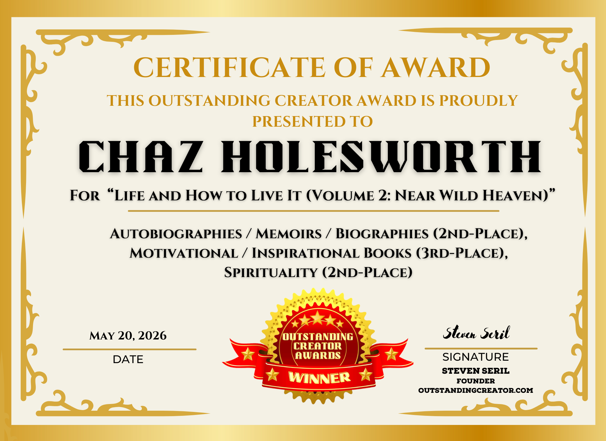 Outstanding Creator Awards- Spring 2026 Winner: Life and How to Live it: Near Wild Heaven