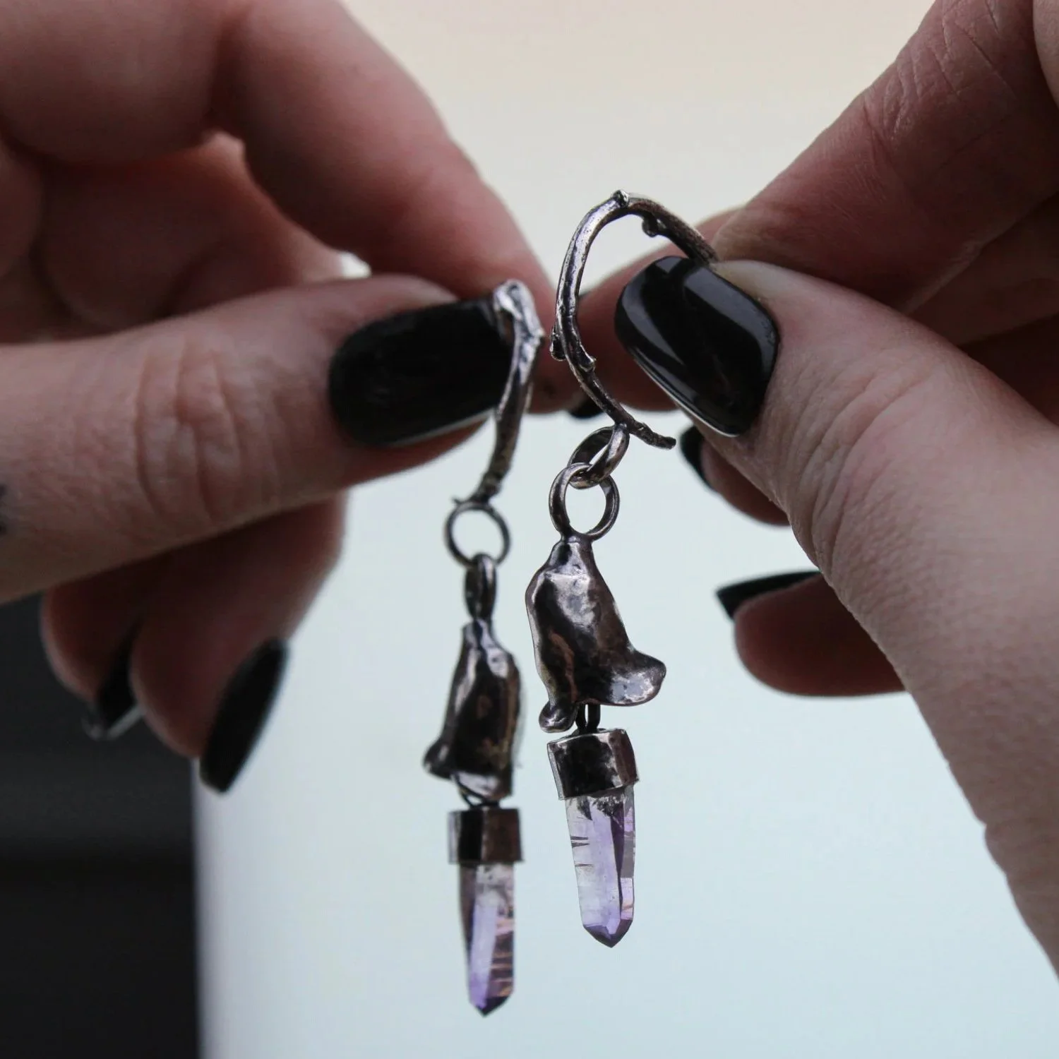 Bell Of The Veil - Sterling Silver and Amethyst Earrings