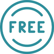 A circular badge with the word 'FREE' in the center