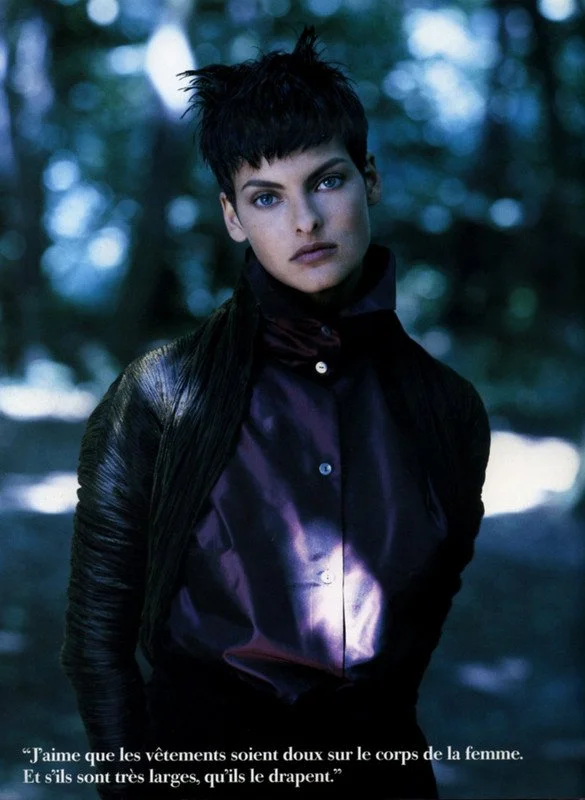 Linda Evangelista in Romeo Gigli by Peter Lindbergh, Vogue Paris, August 1989