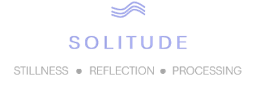 Logo for Solitude with waves above the word, highlighting stillness, reflection, and processing.