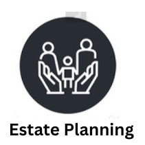 Icon of two adults and a child with chairs, representing estate planning.
