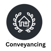 Icon of a house inside a circular wreath with the word 'Conveyancing' below