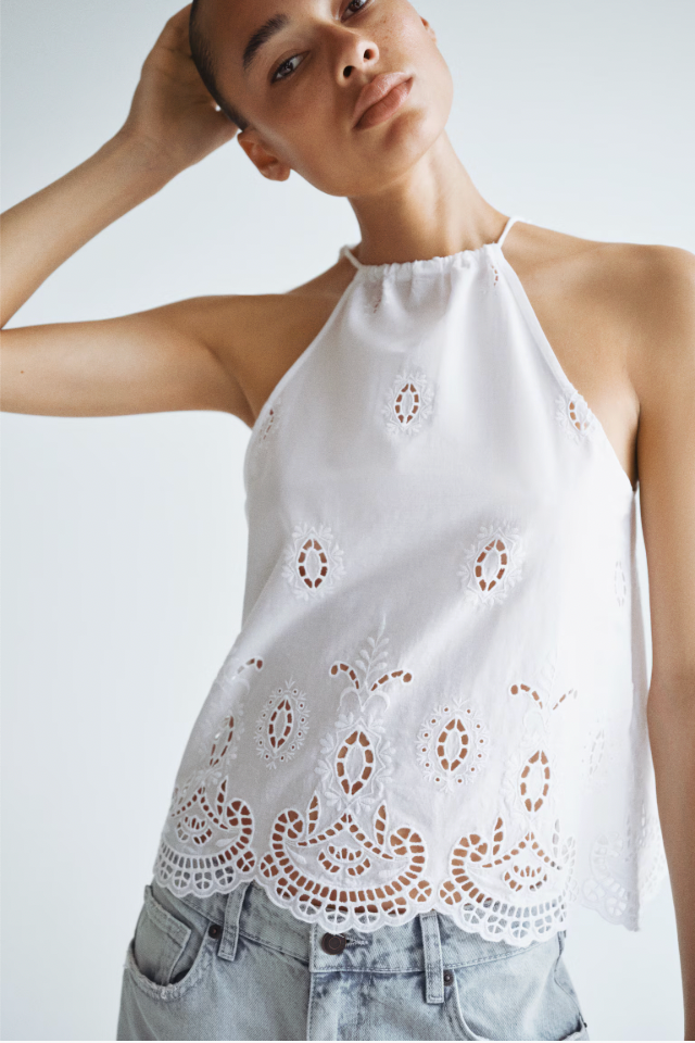  H&M  
Eyelet Embroidered Top 
Was $37.99  Now $27.99
