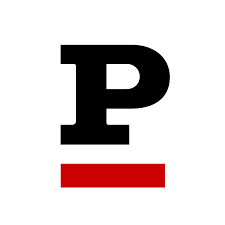 Black letter 'P' above a red horizontal line on a white background. Politiken's logo.