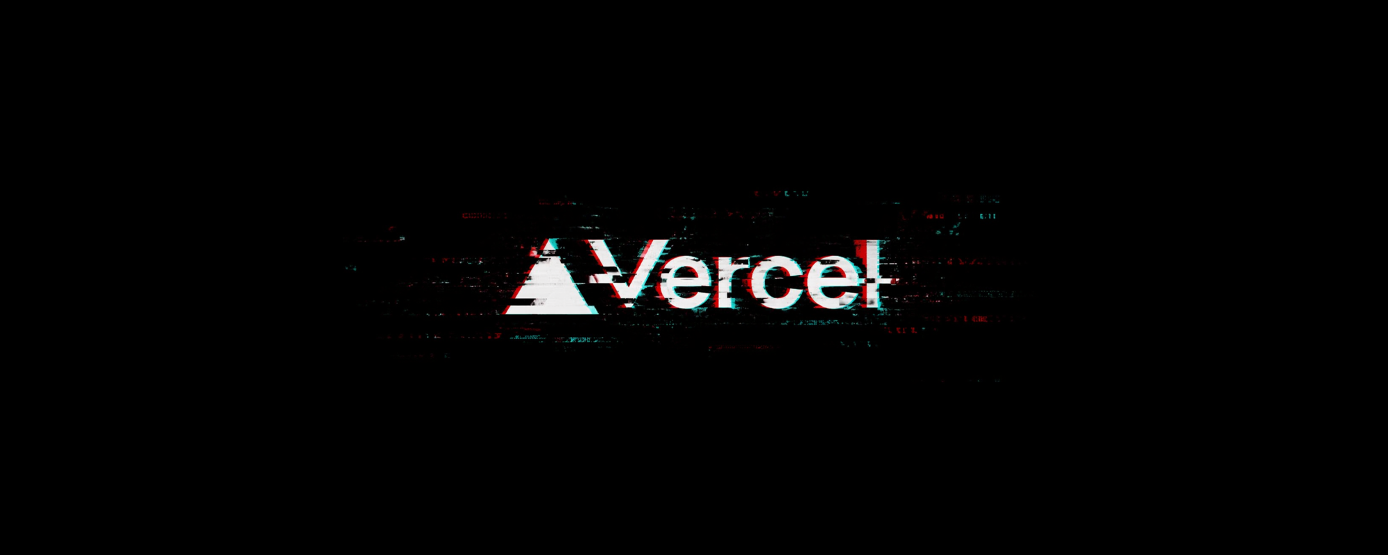 Glitched Vercel logo with digital distortion and static effects, representing a cybersecurity breach or hacking incident