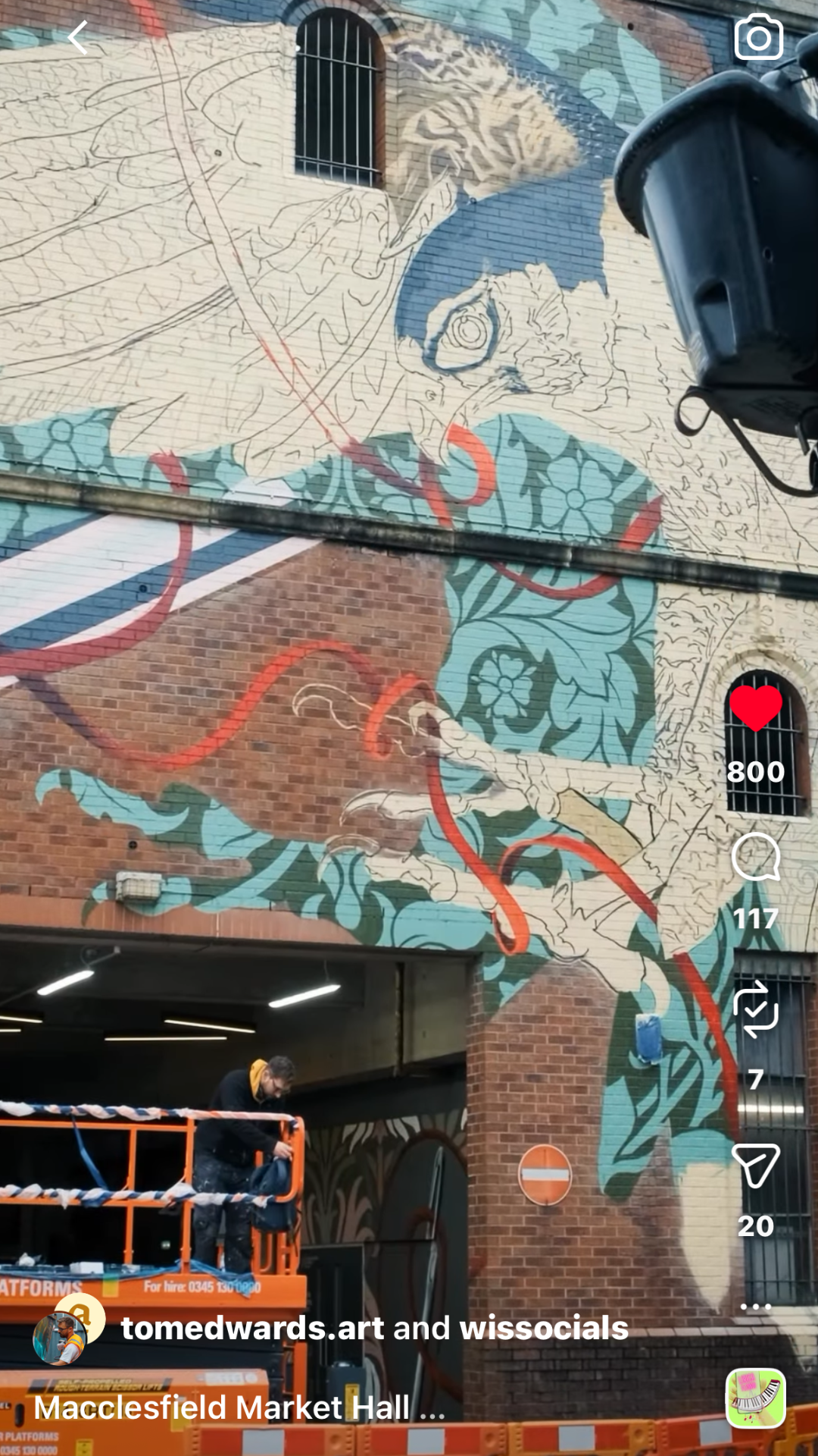 Huge mural art at Macclesfield Market Hall created by Tom Edwards