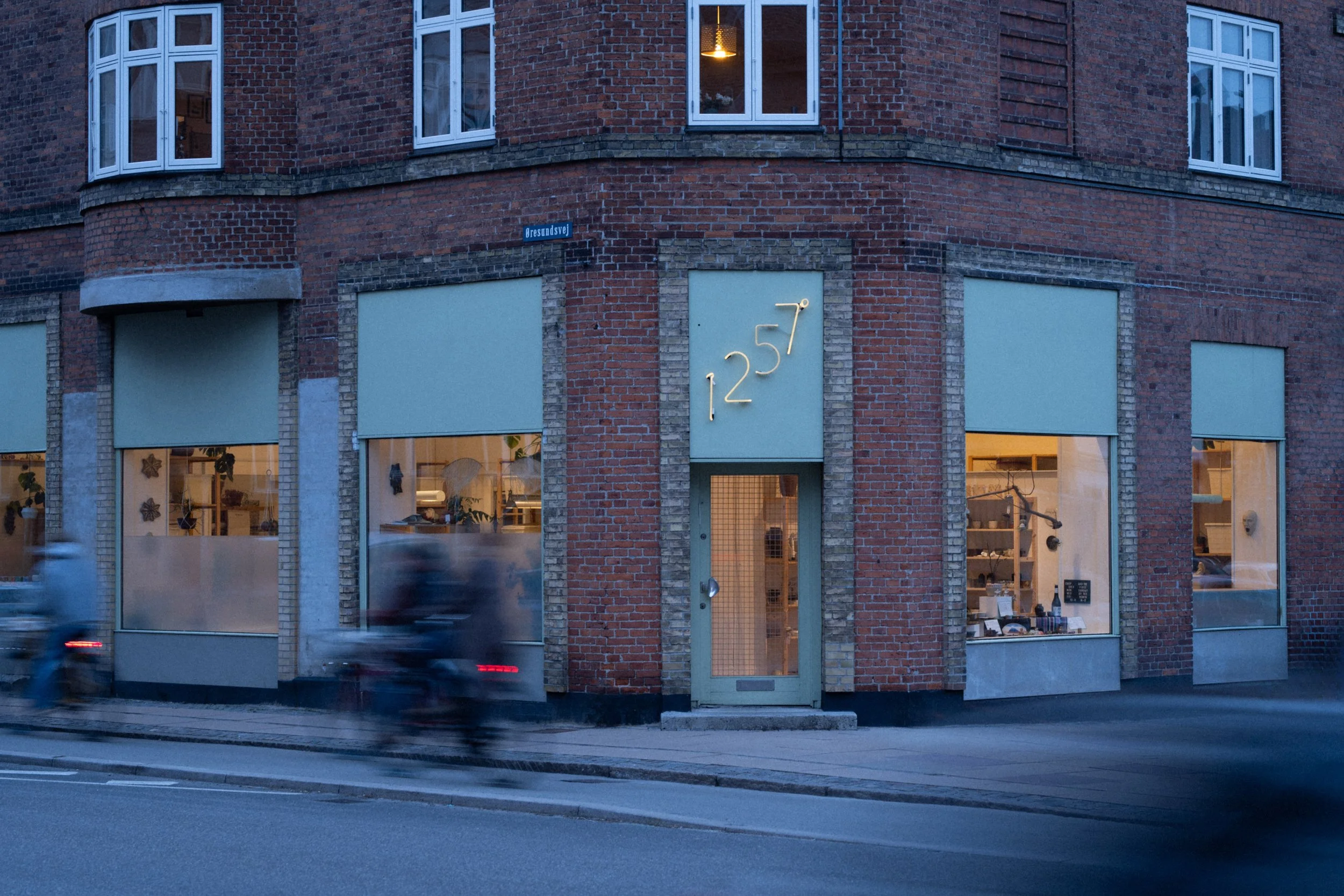 Ceramic studio store front at night in Copenhagen