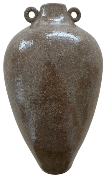 Big handmade ceramic vase in brown clay with small circular handles