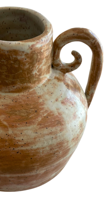 handmade vase with detailed handles in warm brown and beige color way