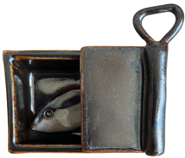 Stoneware ceramic handmade canned fish in muted colors