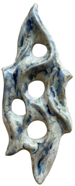 Abstract ceramic wallhanging in blue tones