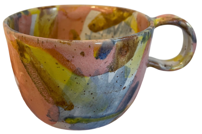 Handmade teacup with colorful watercolor design