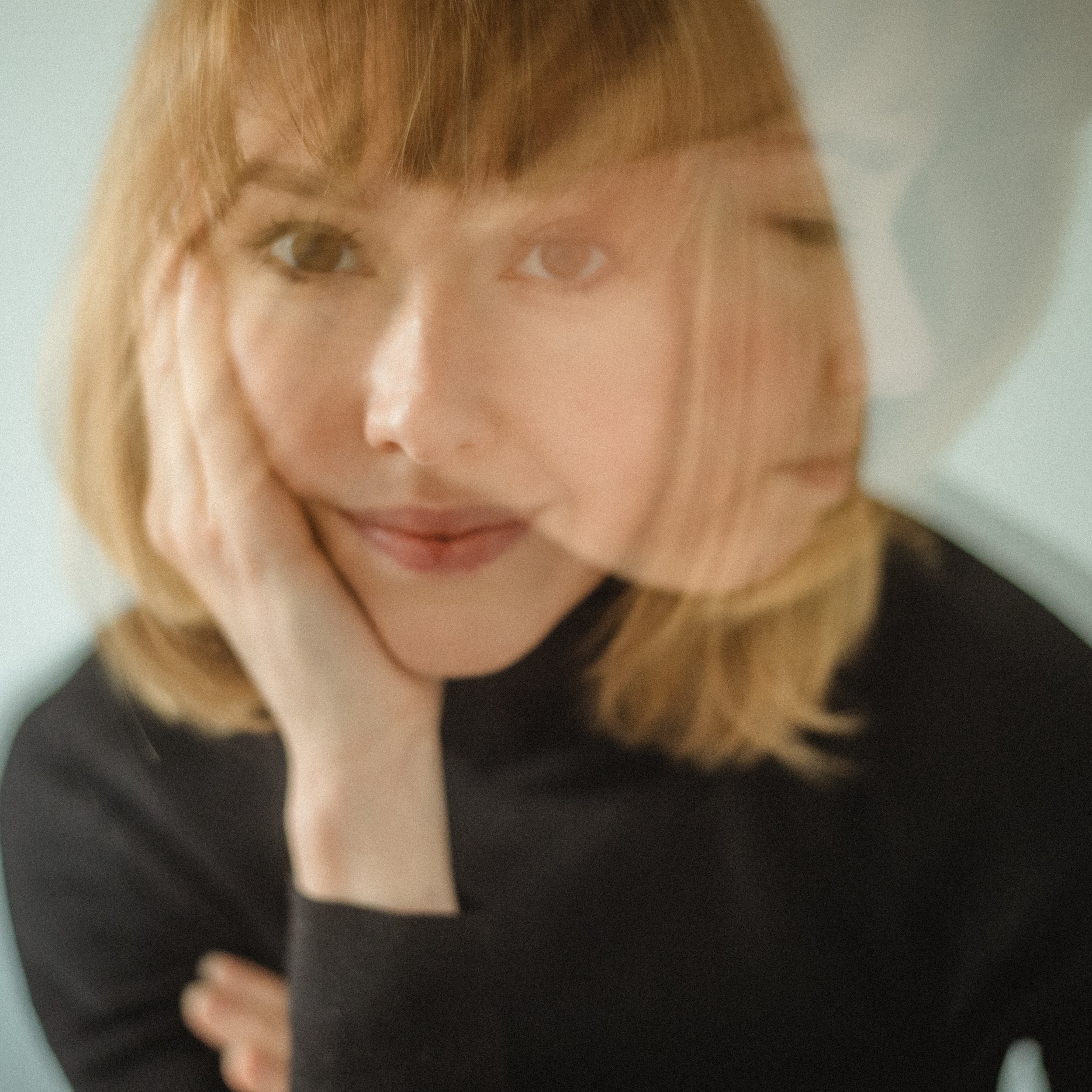 Split mind, image of a young woman with her shadow self, multiexposure portrait, duality