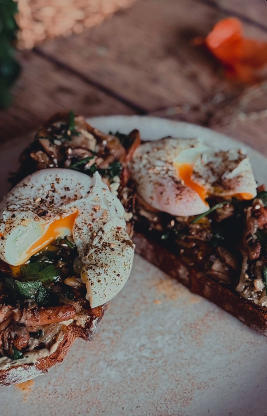 Poched Egg with Sourdough and Mushroom Tartine