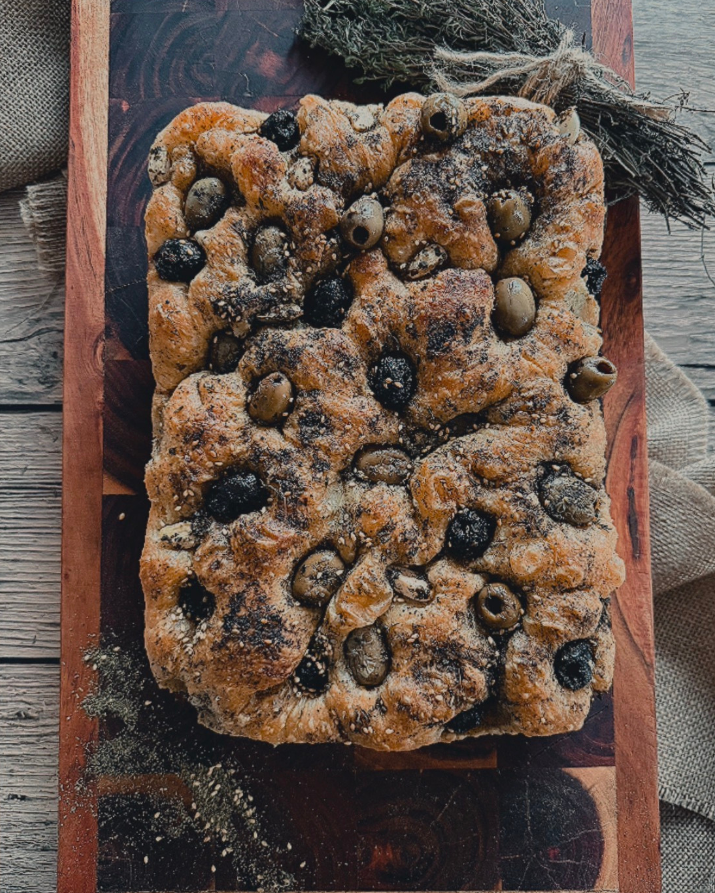 Olive and Thyme focaccia bread 