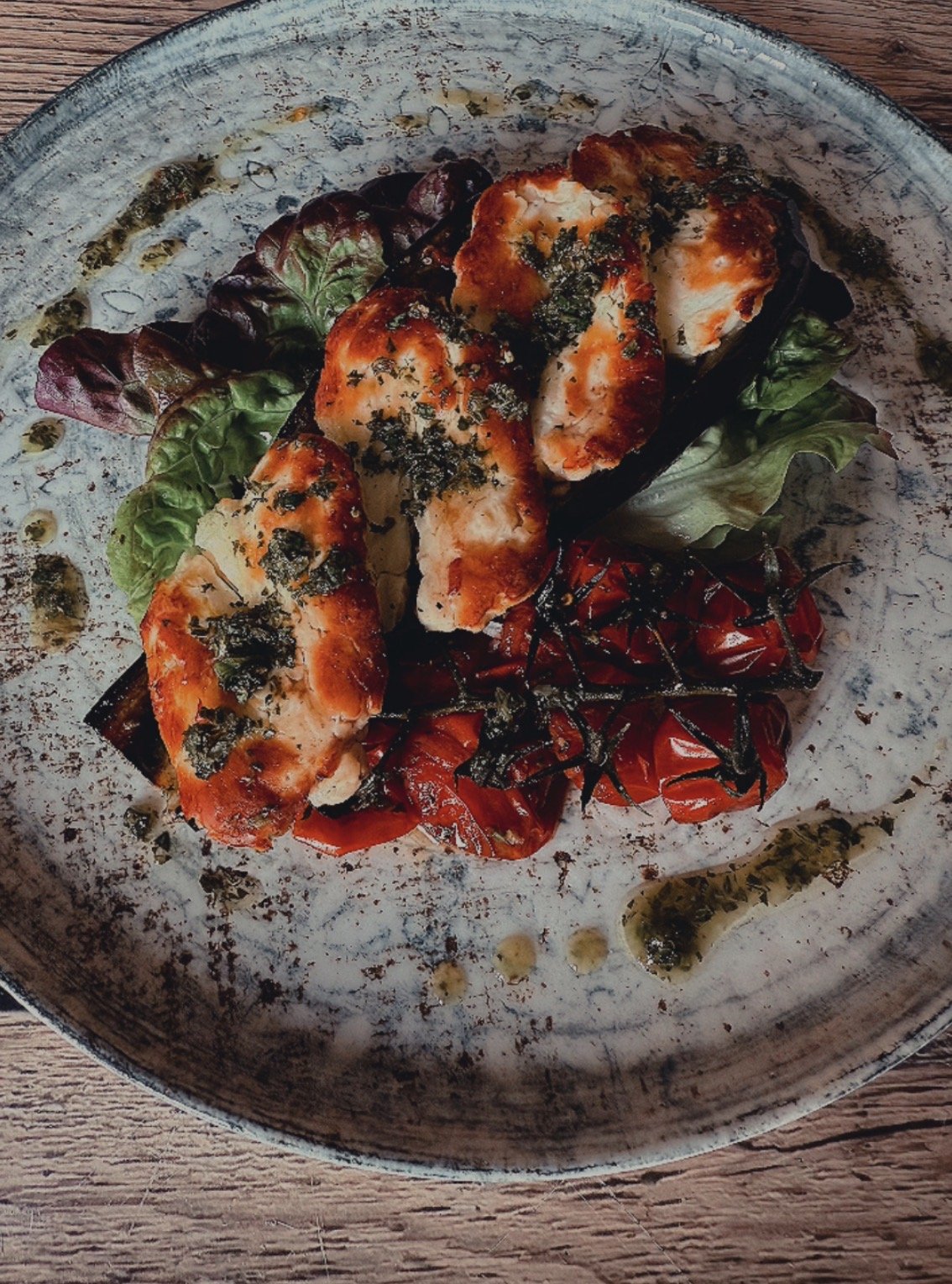 Charred Aubergine with Halloumi and Chimichurri