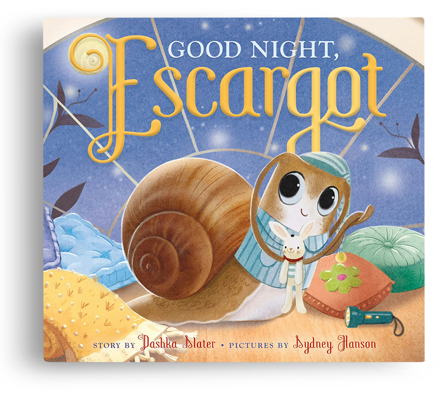 Cover of “Good Night, Escargot,” Dashka Slater’s bedtime picture book about a French snail hosting a cozy pajama party.