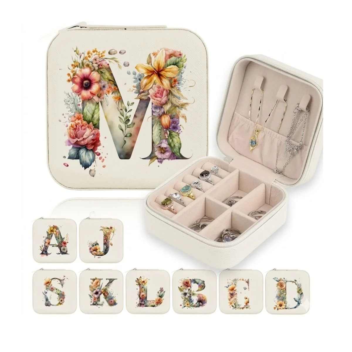 Floral Initial Jewelry Travel Case