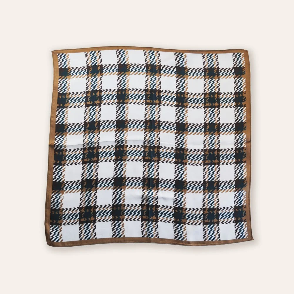 53x53cm Elegant 100% Silk Scarf Brown Abstract