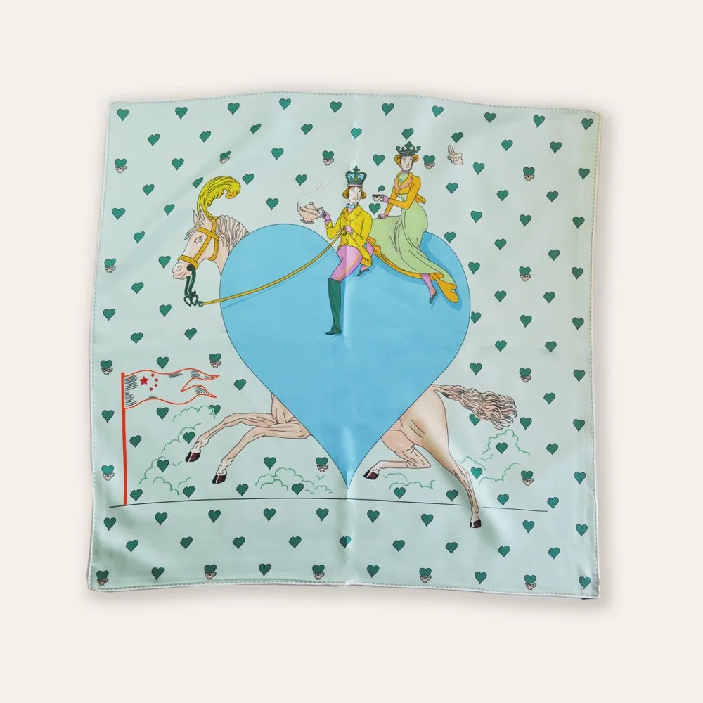70x70cm Teal Princess Fantasy 100% Silk Summer Scarf