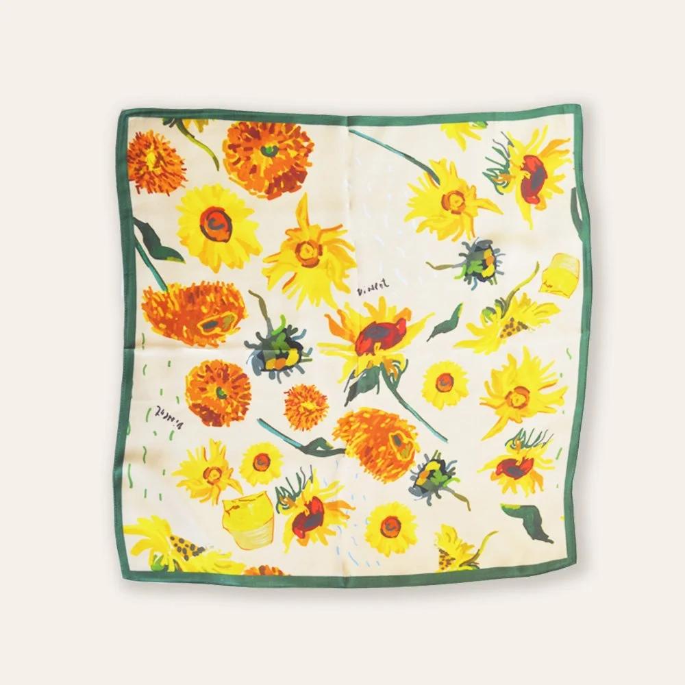 53x53cm Sunflower Elegance 100% Silk Scarf Summer