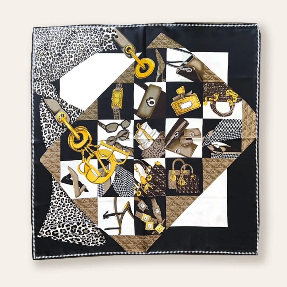 65x65cm Black & White Chic 100% Silk Summer Scarf
